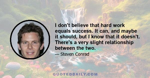 I don't believe that hard work equals success. It can, and maybe it should, but I know that it doesn't. There's a very slight relationship between the two.