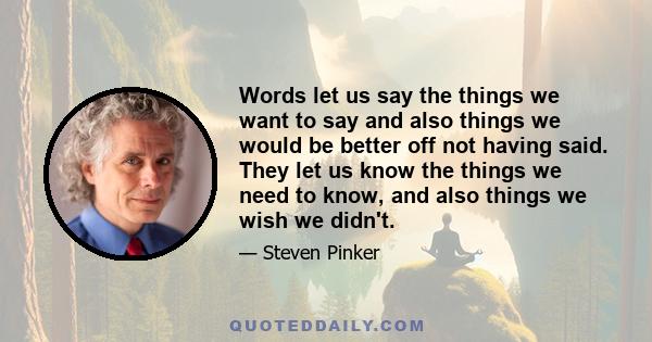 Words let us say the things we want to say and also things we would be better off not having said. They let us know the things we need to know, and also things we wish we didn't.