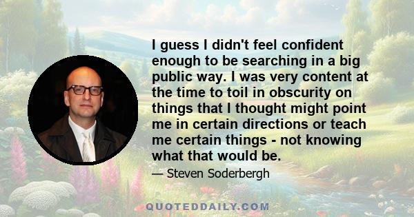 I guess I didn't feel confident enough to be searching in a big public way. I was very content at the time to toil in obscurity on things that I thought might point me in certain directions or teach me certain things -