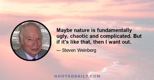 Maybe nature is fundamentally ugly, chaotic and complicated. But if it's like that, then I want out.