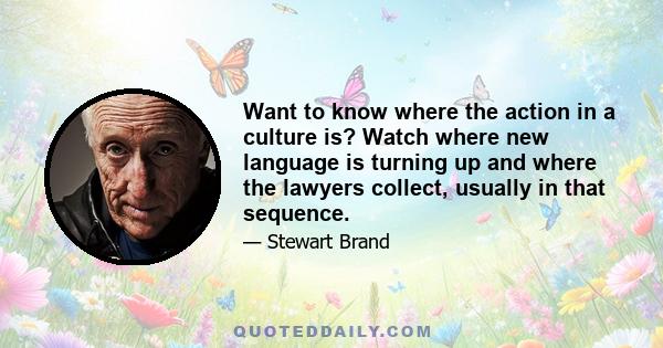 Want to know where the action in a culture is? Watch where new language is turning up and where the lawyers collect, usually in that sequence.