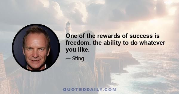 One of the rewards of success is freedom. the ability to do whatever you like.