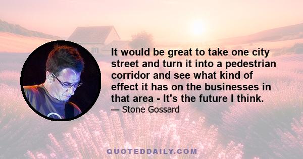 It would be great to take one city street and turn it into a pedestrian corridor and see what kind of effect it has on the businesses in that area - It's the future I think.