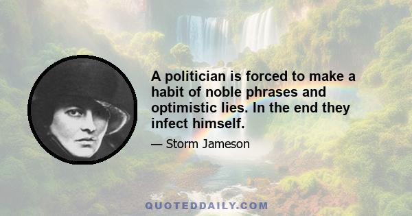 A politician is forced to make a habit of noble phrases and optimistic lies. In the end they infect himself.