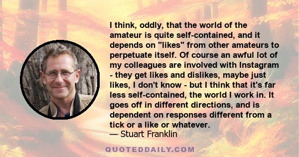 I think, oddly, that the world of the amateur is quite self-contained, and it depends on likes from other amateurs to perpetuate itself. Of course an awful lot of my colleagues are involved with Instagram - they get