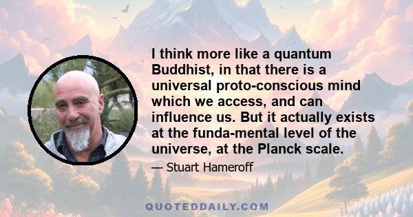 I think more like a quantum Buddhist, in that there is a universal proto-conscious mind which we access, and can influence us. But it actually exists at the funda-mental level of the universe, at the Planck scale.