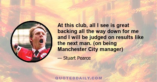 At this club, all I see is great backing all the way down for me and I will be judged on results like the next man. (on being Manchester City manager)