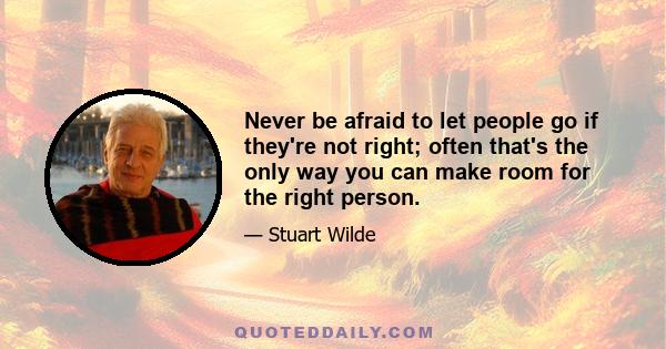 Never be afraid to let people go if they're not right; often that's the only way you can make room for the right person.