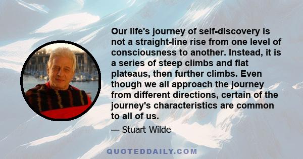 Our life's journey of self-discovery is not a straight-line rise from one level of consciousness to another. Instead, it is a series of steep climbs and flat plateaus, then further climbs. Even though we all approach