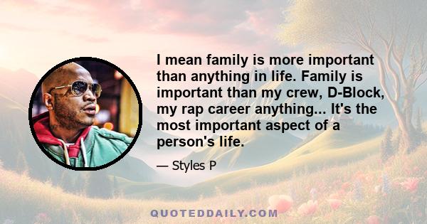 I mean family is more important than anything in life. Family is important than my crew, D-Block, my rap career anything... It's the most important aspect of a person's life.