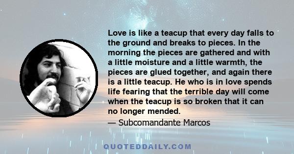 Love is like a teacup that every day falls to the ground and breaks to pieces. In the morning the pieces are gathered and with a little moisture and a little warmth, the pieces are glued together, and again there is a