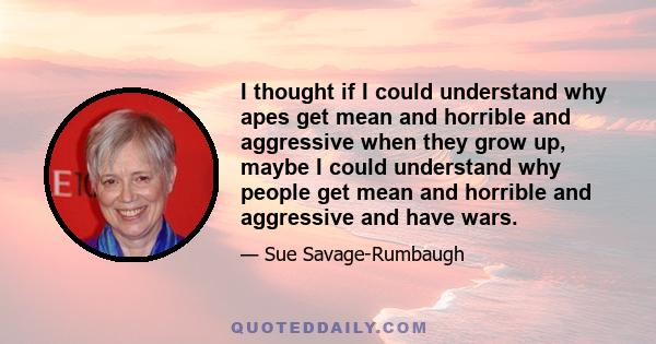 I thought if I could understand why apes get mean and horrible and aggressive when they grow up, maybe I could understand why people get mean and horrible and aggressive and have wars.