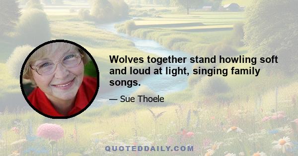 Wolves together stand howling soft and loud at light, singing family songs.