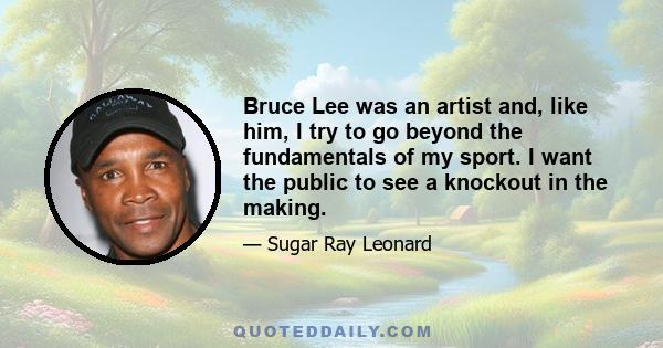 Bruce Lee was an artist and, like him, I try to go beyond the fundamentals of my sport. I want the public to see a knockout in the making.