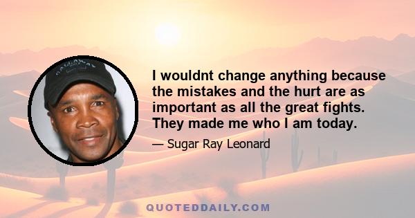 I wouldnt change anything because the mistakes and the hurt are as important as all the great fights. They made me who I am today.