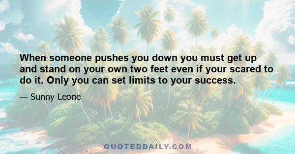 When someone pushes you down you must get up and stand on your own two feet even if your scared to do it. Only you can set limits to your success.