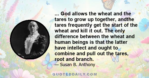 ... God allows the wheat and the tares to grow up together, andthe tares frequently get the start of the wheat and kill it out. The only difference between the wheat and human beings is that the latter have intellect