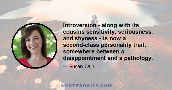 Introversion - along with its cousins sensitivity, seriousness, and shyness - is now a second-class personality trait, somewhere between a disappointment and a pathology.