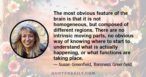 The most obvious feature of the brain is that it is not homogeneous, but composed of different regions. There are no intrinsic moving parts, no obvious way of knowing where to start to understand what is actually