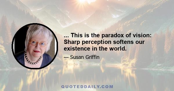 ... This is the paradox of vision: Sharp perception softens our existence in the world.