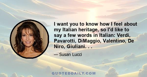 I want you to know how I feel about my Italian heritage, so I'd like to say a few words in Italian: Verdi, Pavarotti, DiMaggio, Valentino, De Niro, Giuliani. . .