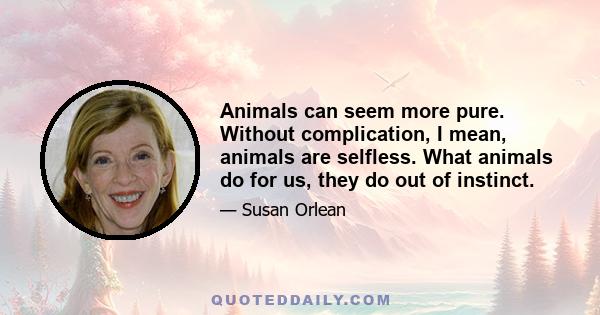 Animals can seem more pure. Without complication, I mean, animals are selfless. What animals do for us, they do out of instinct.