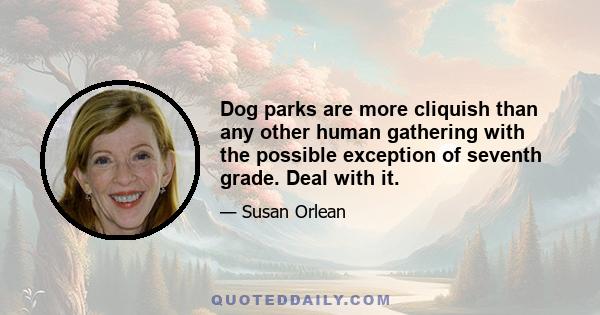 Dog parks are more cliquish than any other human gathering with the possible exception of seventh grade. Deal with it.