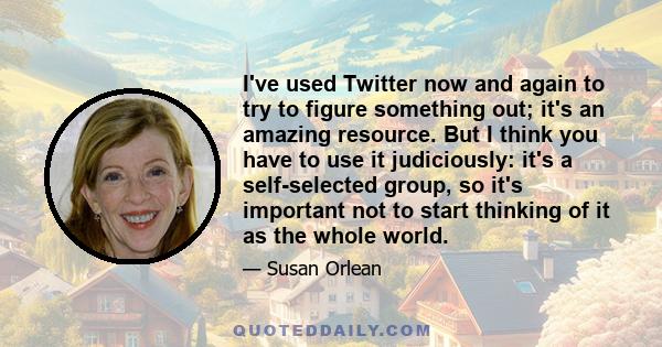 I've used Twitter now and again to try to figure something out; it's an amazing resource. But I think you have to use it judiciously: it's a self-selected group, so it's important not to start thinking of it as the