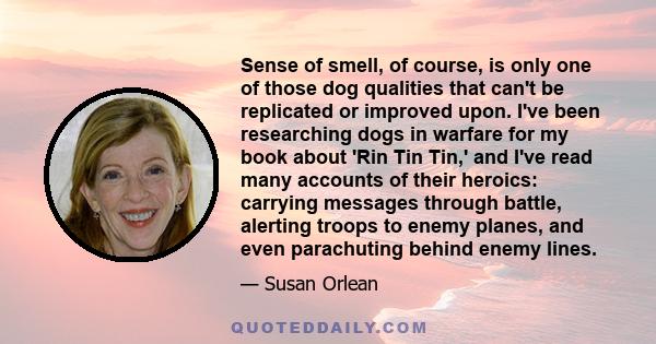 Sense of smell, of course, is only one of those dog qualities that can't be replicated or improved upon. I've been researching dogs in warfare for my book about 'Rin Tin Tin,' and I've read many accounts of their