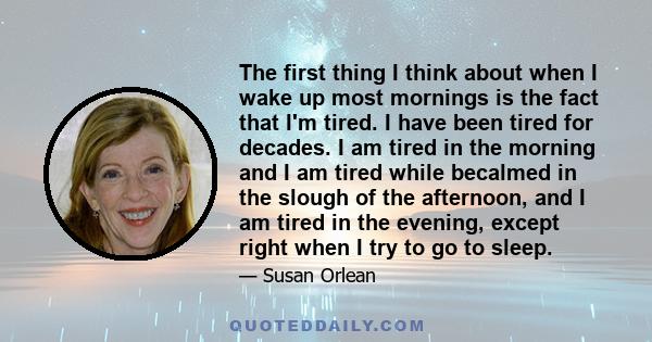 The first thing I think about when I wake up most mornings is the fact that I'm tired. I have been tired for decades. I am tired in the morning and I am tired while becalmed in the slough of the afternoon, and I am