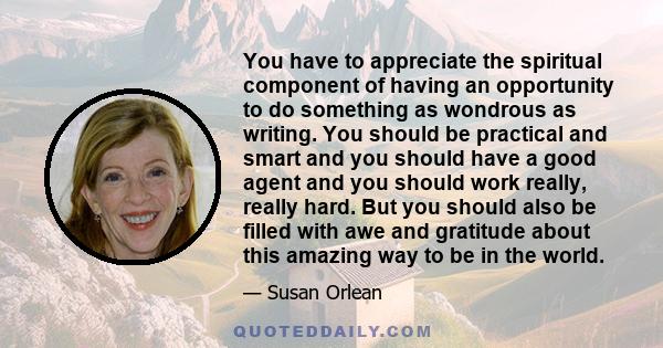 You have to appreciate the spiritual component of having an opportunity to do something as wondrous as writing. You should be practical and smart and you should have a good agent and you should work really, really hard. 