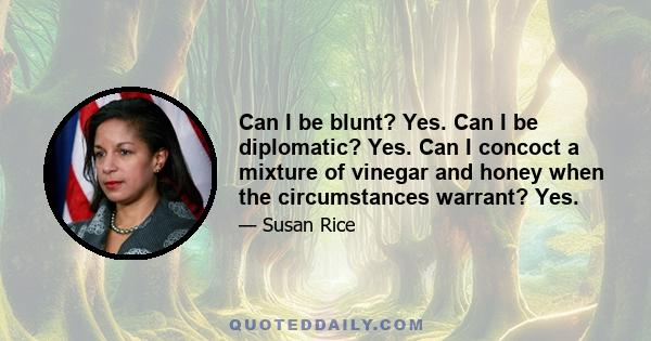 Can I be blunt? Yes. Can I be diplomatic? Yes. Can I concoct a mixture of vinegar and honey when the circumstances warrant? Yes.