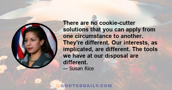 There are no cookie-cutter solutions that you can apply from one circumstance to another. They're different. Our interests, as implicated, are different. The tools we have at our disposal are different.