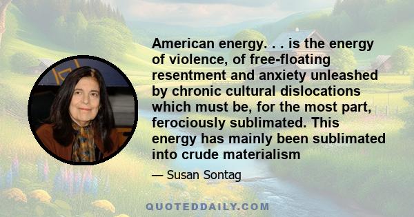 American energy. . . is the energy of violence, of free-floating resentment and anxiety unleashed by chronic cultural dislocations which must be, for the most part, ferociously sublimated. This energy has mainly been