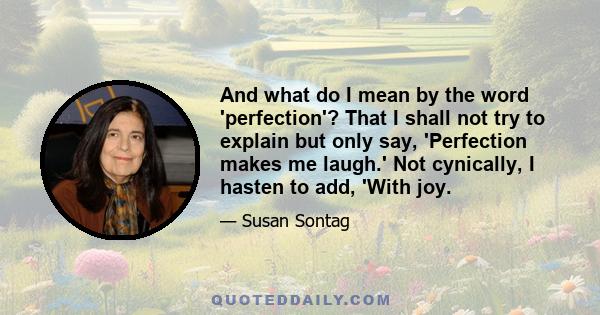 And what do I mean by the word 'perfection'? That I shall not try to explain but only say, 'Perfection makes me laugh.' Not cynically, I hasten to add, 'With joy.