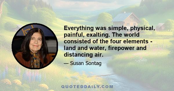 Everything was simple, physical, painful, exalting. The world consisted of the four elements - land and water, firepower and distancing air.