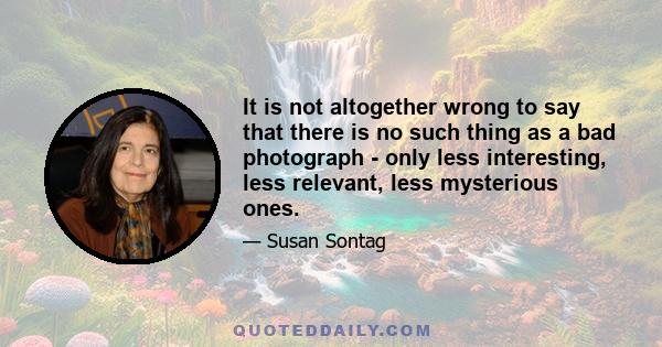 It is not altogether wrong to say that there is no such thing as a bad photograph - only less interesting, less relevant, less mysterious ones.