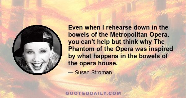 Even when I rehearse down in the bowels of the Metropolitan Opera, you can't help but think why The Phantom of the Opera was inspired by what happens in the bowels of the opera house.