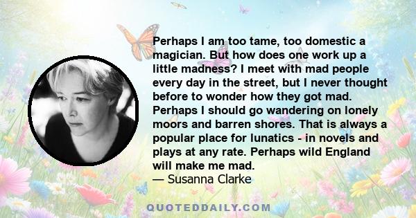 Perhaps I am too tame, too domestic a magician. But how does one work up a little madness? I meet with mad people every day in the street, but I never thought before to wonder how they got mad. Perhaps I should go