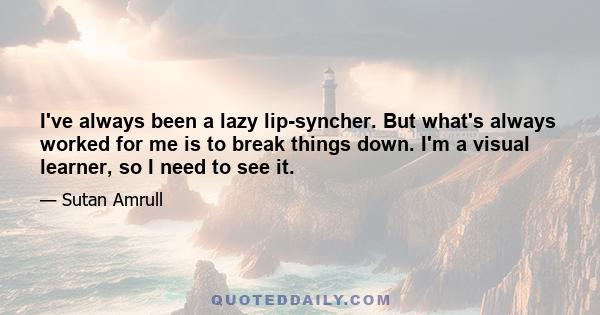 I've always been a lazy lip-syncher. But what's always worked for me is to break things down. I'm a visual learner, so I need to see it.