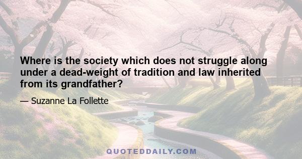 Where is the society which does not struggle along under a dead-weight of tradition and law inherited from its grandfather?