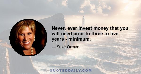 Never, ever invest money that you will need prior to three to five years - minimum.