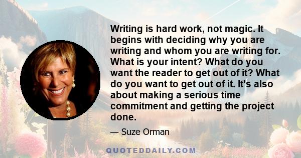 Writing is hard work, not magic. It begins with deciding why you are writing and whom you are writing for. What is your intent? What do you want the reader to get out of it? What do you want to get out of it. It's also