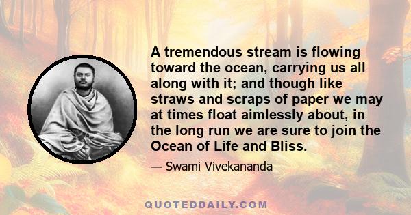 A tremendous stream is flowing toward the ocean, carrying us all along with it; and though like straws and scraps of paper we may at times float aimlessly about, in the long run we are sure to join the Ocean of Life and 