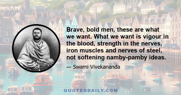 Brave, bold men, these are what we want. What we want is vigour in the blood, strength in the nerves, iron muscles and nerves of steel, not softening namby-pamby ideas.