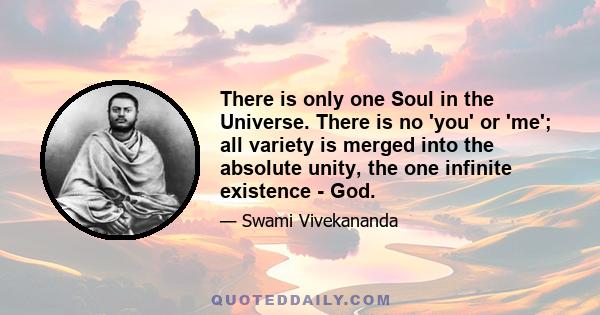 There is only one Soul in the Universe. There is no 'you' or 'me'; all variety is merged into the absolute unity, the one infinite existence - God.