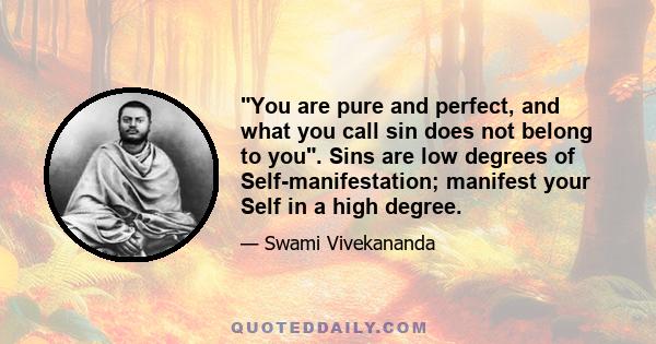 You are pure and perfect, and what you call sin does not belong to you. Sins are low degrees of Self-manifestation; manifest your Self in a high degree.