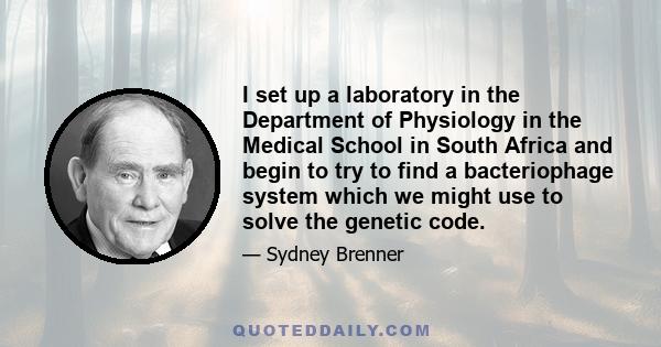 I set up a laboratory in the Department of Physiology in the Medical School in South Africa and begin to try to find a bacteriophage system which we might use to solve the genetic code.