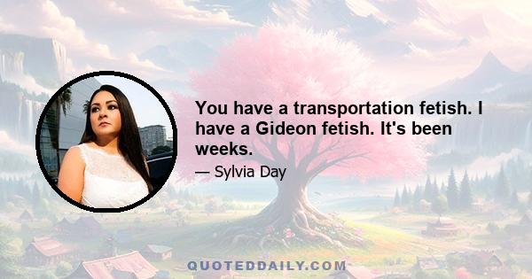 You have a transportation fetish. I have a Gideon fetish. It's been weeks.