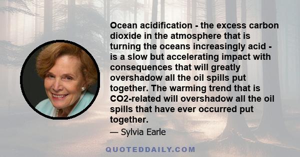 Ocean acidification - the excess carbon dioxide in the atmosphere that is turning the oceans increasingly acid - is a slow but accelerating impact with consequences that will greatly overshadow all the oil spills put